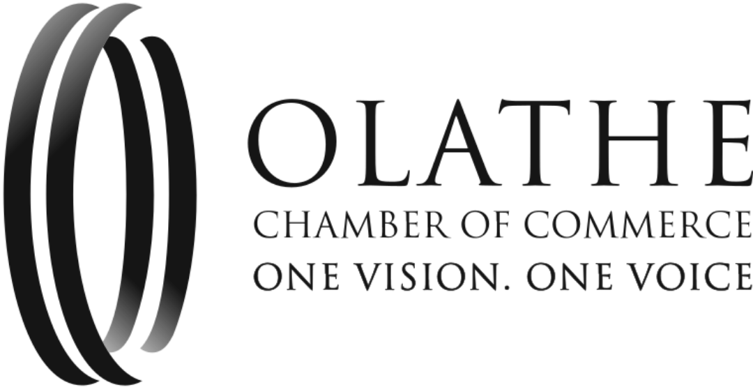 Logo for the Olathe Chamber of Commerce with an abstract circular icon and the text