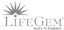 A black and white logo for life gem ashes to diamonds.