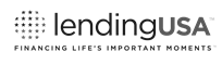 The logo for lendingusa is black and white and says financing life 's important moments.