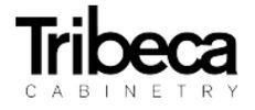 A black and white logo for tribeca cabinetry on a white background.