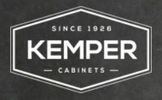 The logo for kemper cabinets is on a black background.