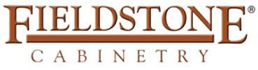 The logo for fieldstone cabinetry is brown and white.