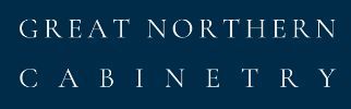The logo for great northern cabinetry is on a blue background.