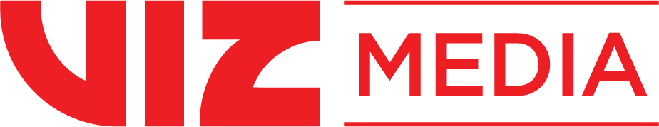 A red and white logo for viz media