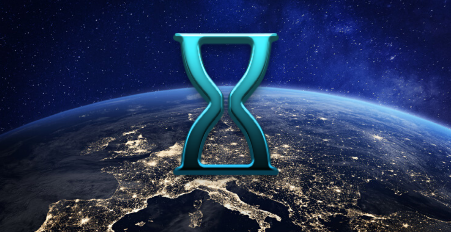 A blue hourglass, the Cronus Global logo icon, is sitting on top of the earth.