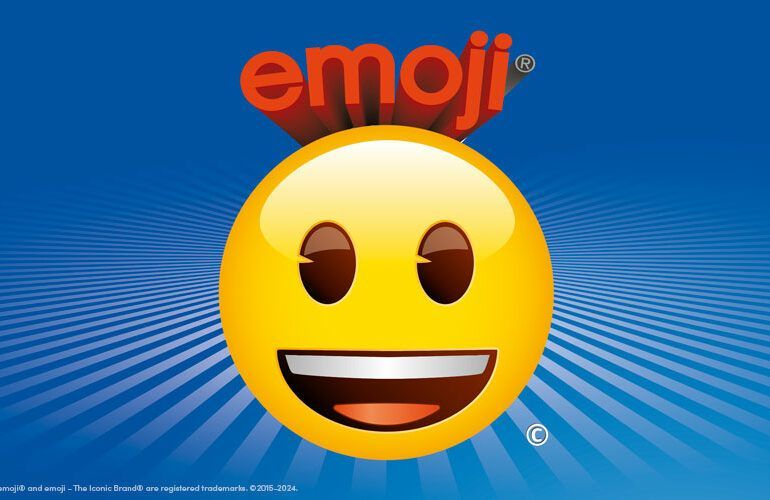 the emoji logo, A smiley face with the word emoji above it