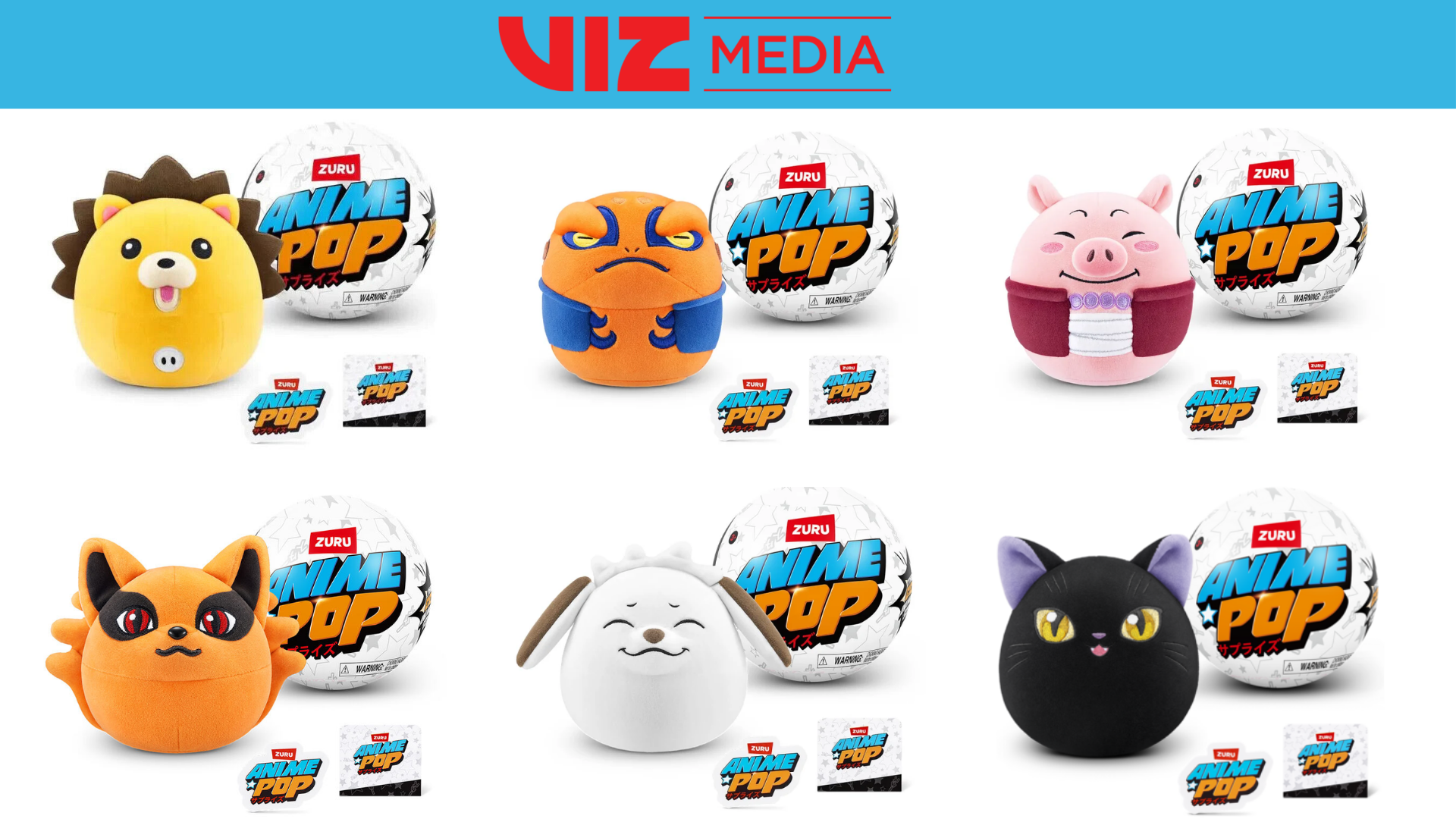 A bunch of Viz Media Anime Pop stuffed animals 