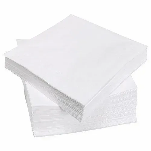 Two stacks of white napkins are stacked on top of each other on a white background.