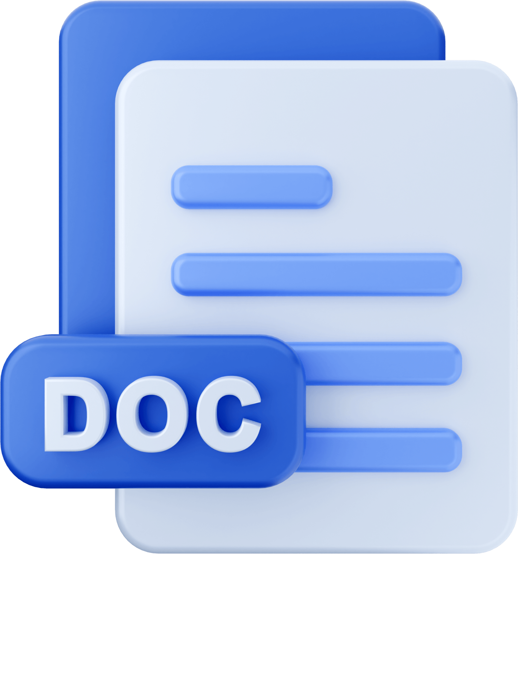 a blue and white icon of a document with the word doc on it .