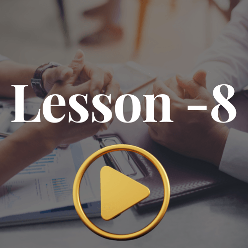 a lesson 8 video with a play button