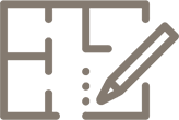 A pencil is drawing a floor plan on a white background.