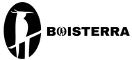 Un logo noir et blanc pour boisterra avec un oiseau dans un cercle.