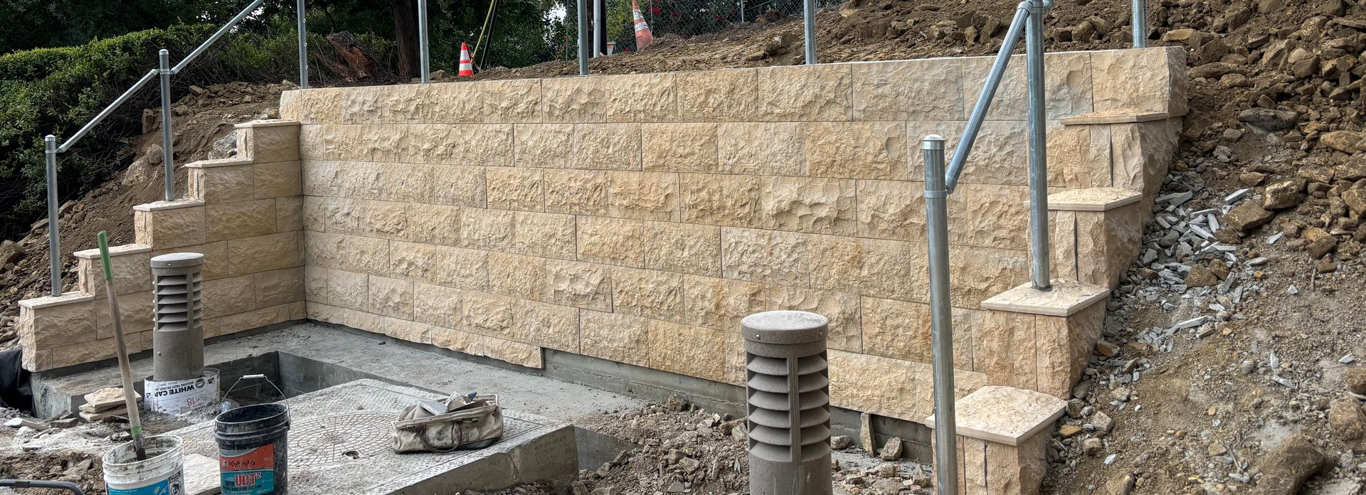Pour in place retaining wall with veneer installed for Edison in Rolling Hills California