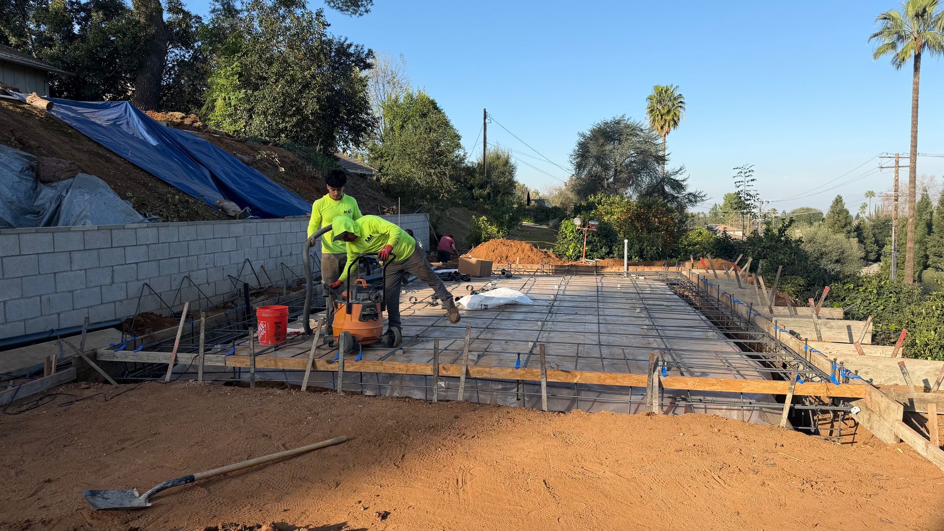 ADA foundation rebar installation, vapor barrier, and forms in Highland California