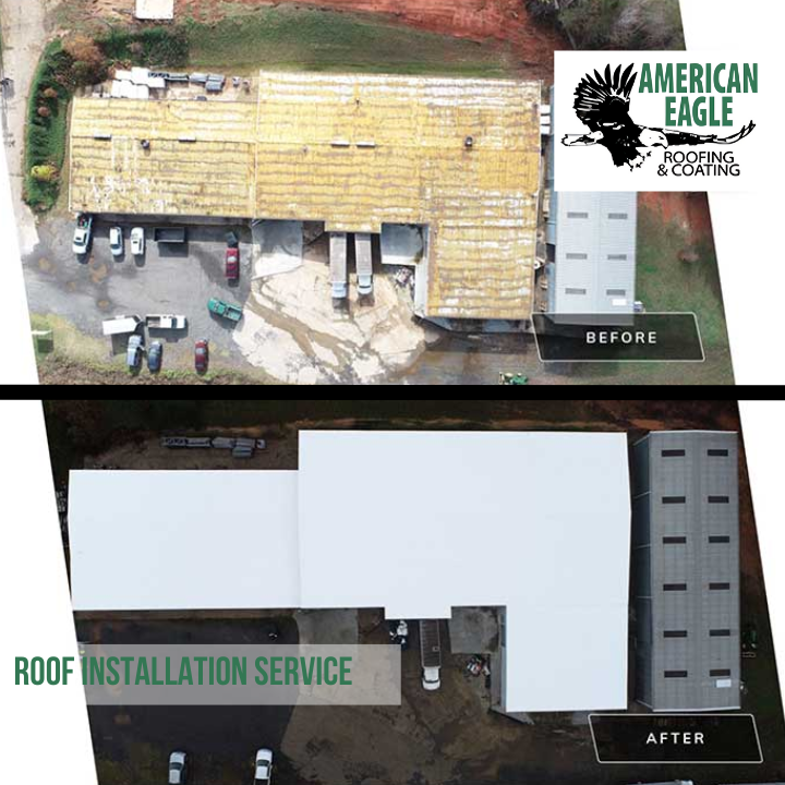 A before and after picture of a roof installation service