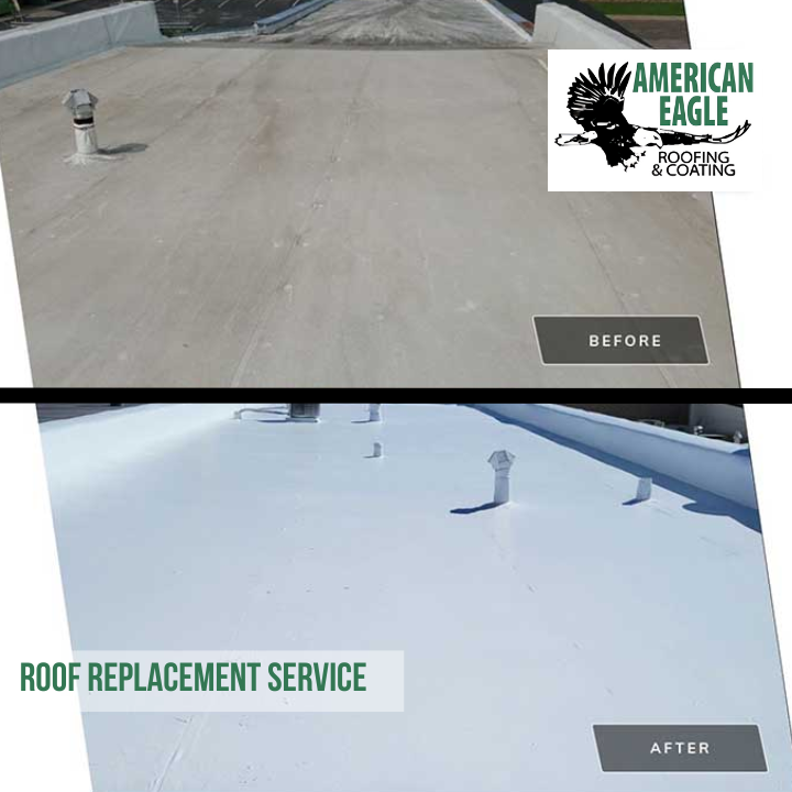 A before and after photo of a roof replacement service