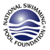 Logo: National Swimming Pool Foundation, blue circle with white text and sun-like design.