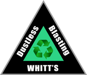 Black recycling triangle logo for Whitt's Bussiness Breasting with green recycle symbol inside
