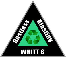 Black recycling triangle logo for Whitt's Bussiness Breasting with green recycle symbol inside