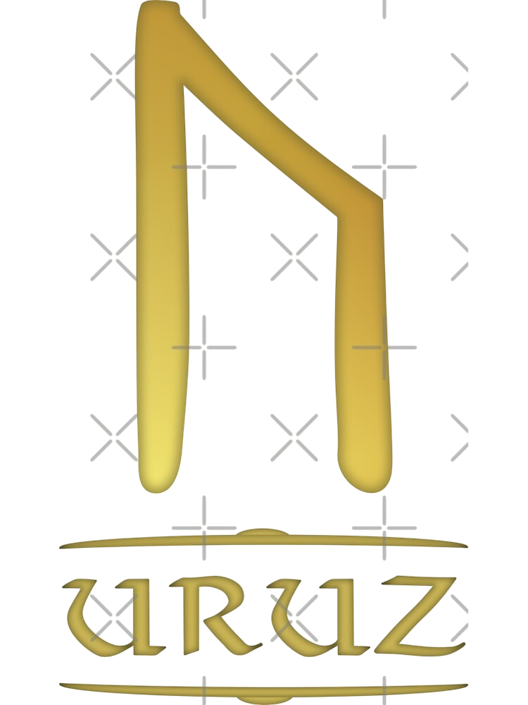 Un símbolo rúnico dorado de Uruz con la palabra 