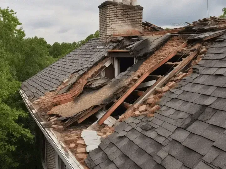 A house roof in Frankfort, Kentucky, teared down by storm damage