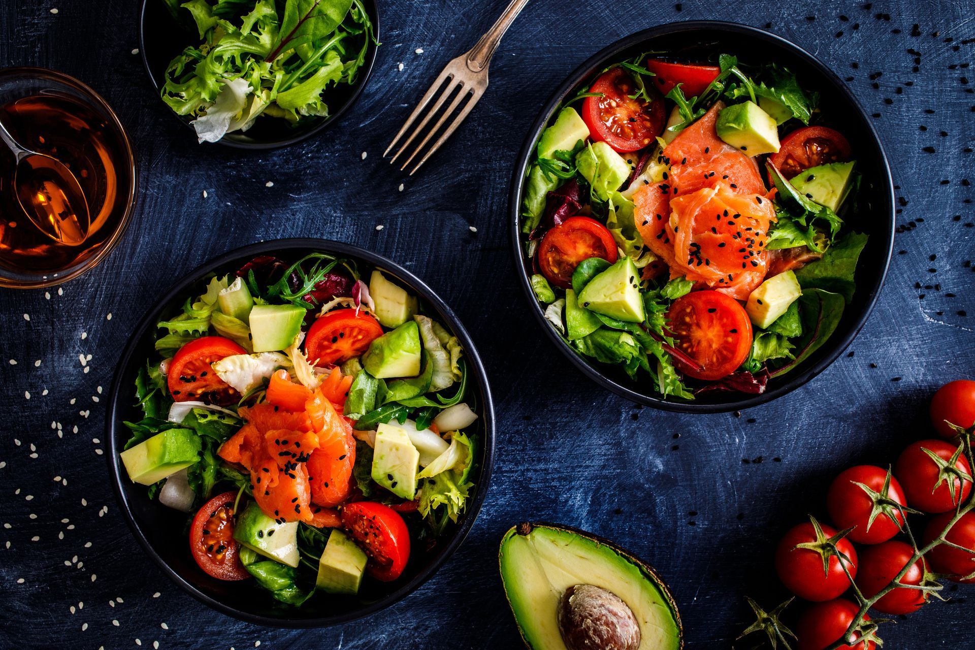 A vibrant salad featuring assorted vegetables and nuts, ideal for a vegan food restaurant menu.