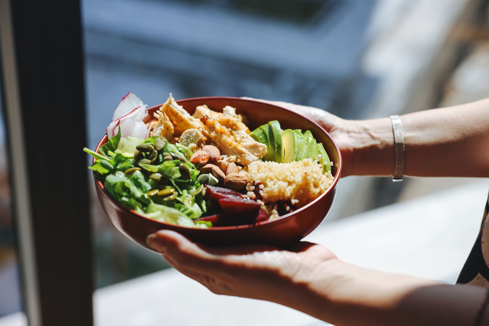 A healthy salad with fresh vegetables.