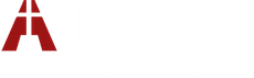 A red and white logo on a white background.