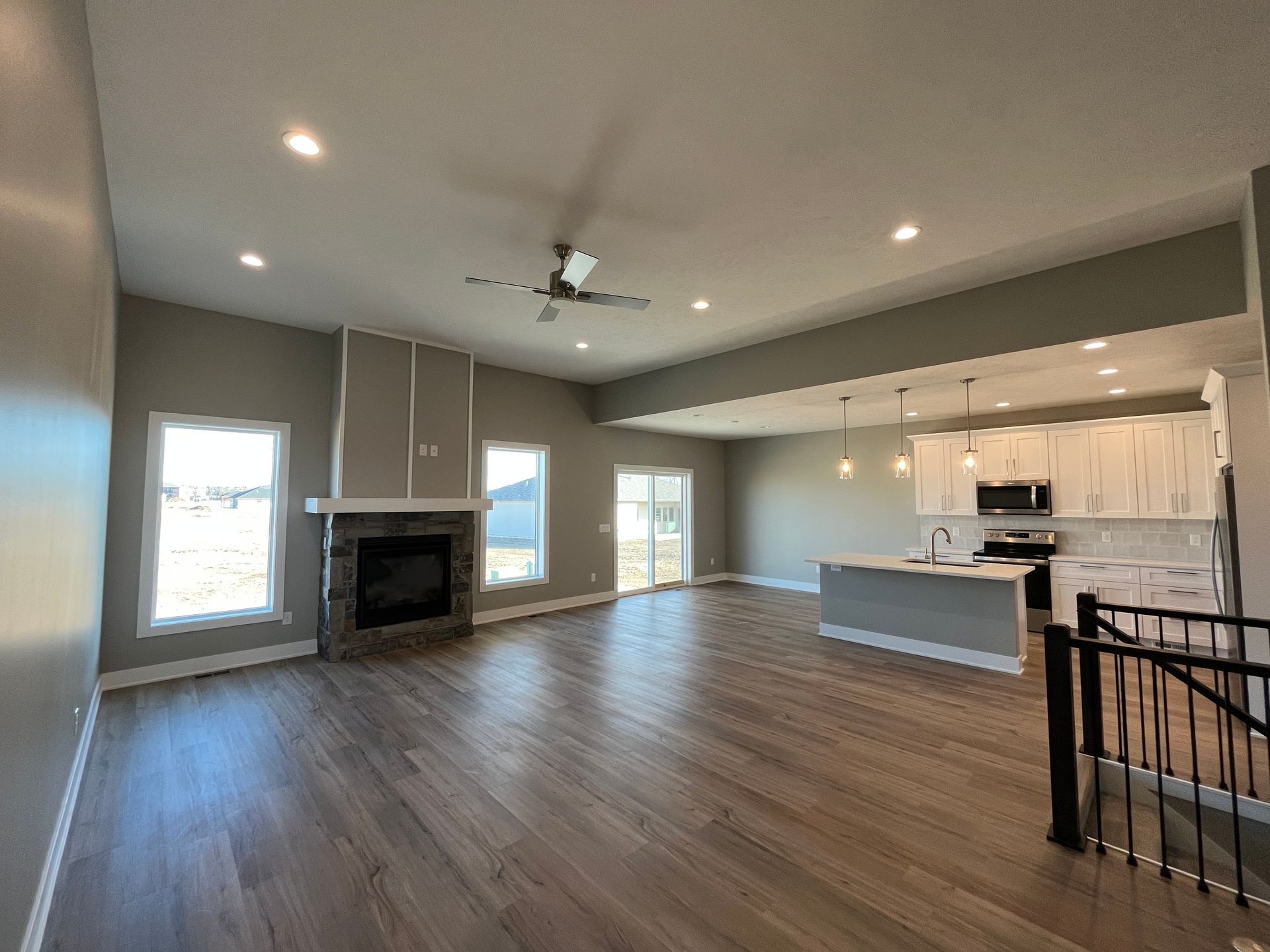 There is a fireplace in the living room of a house.