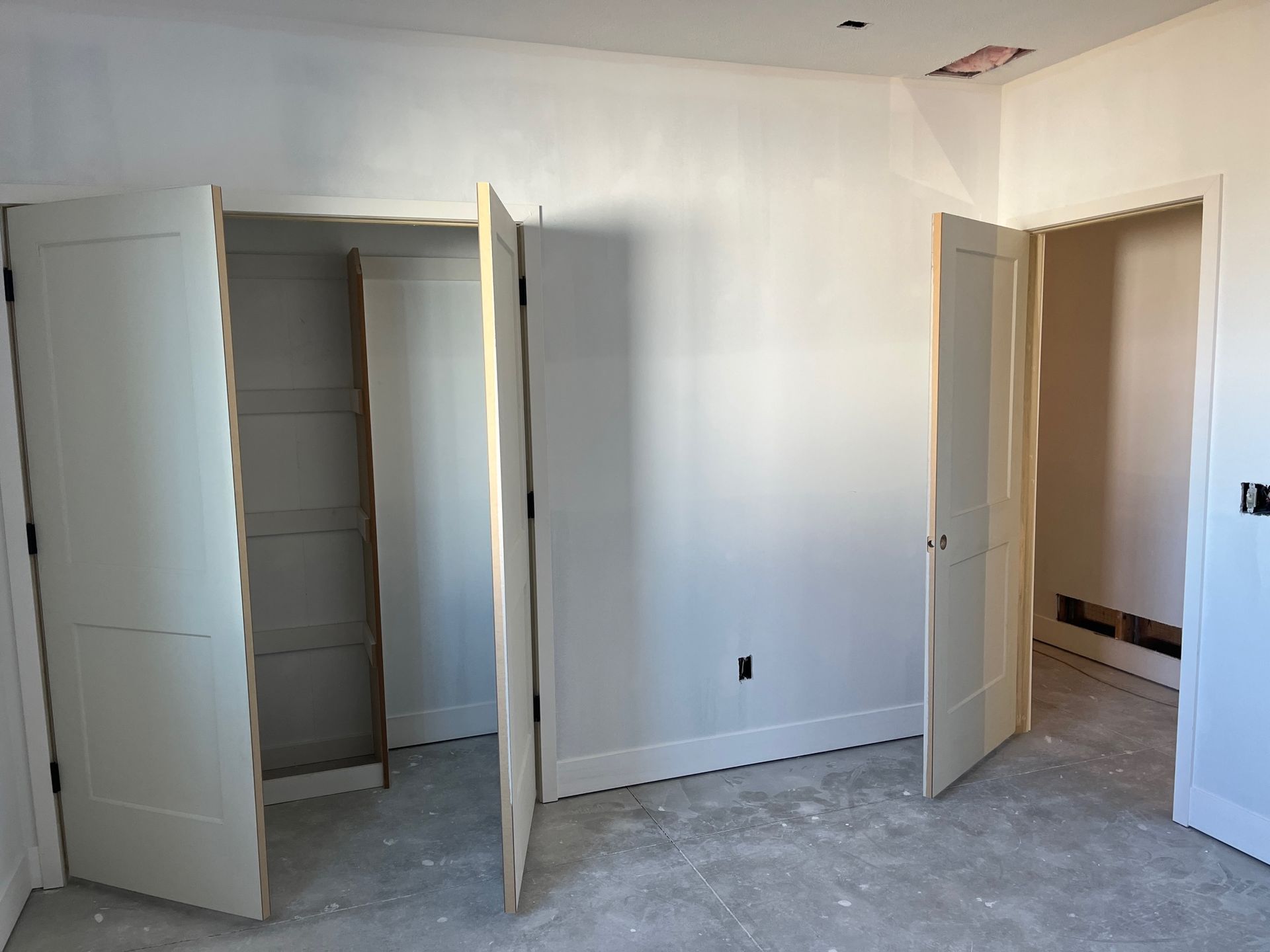 An empty room with white walls and white doors.