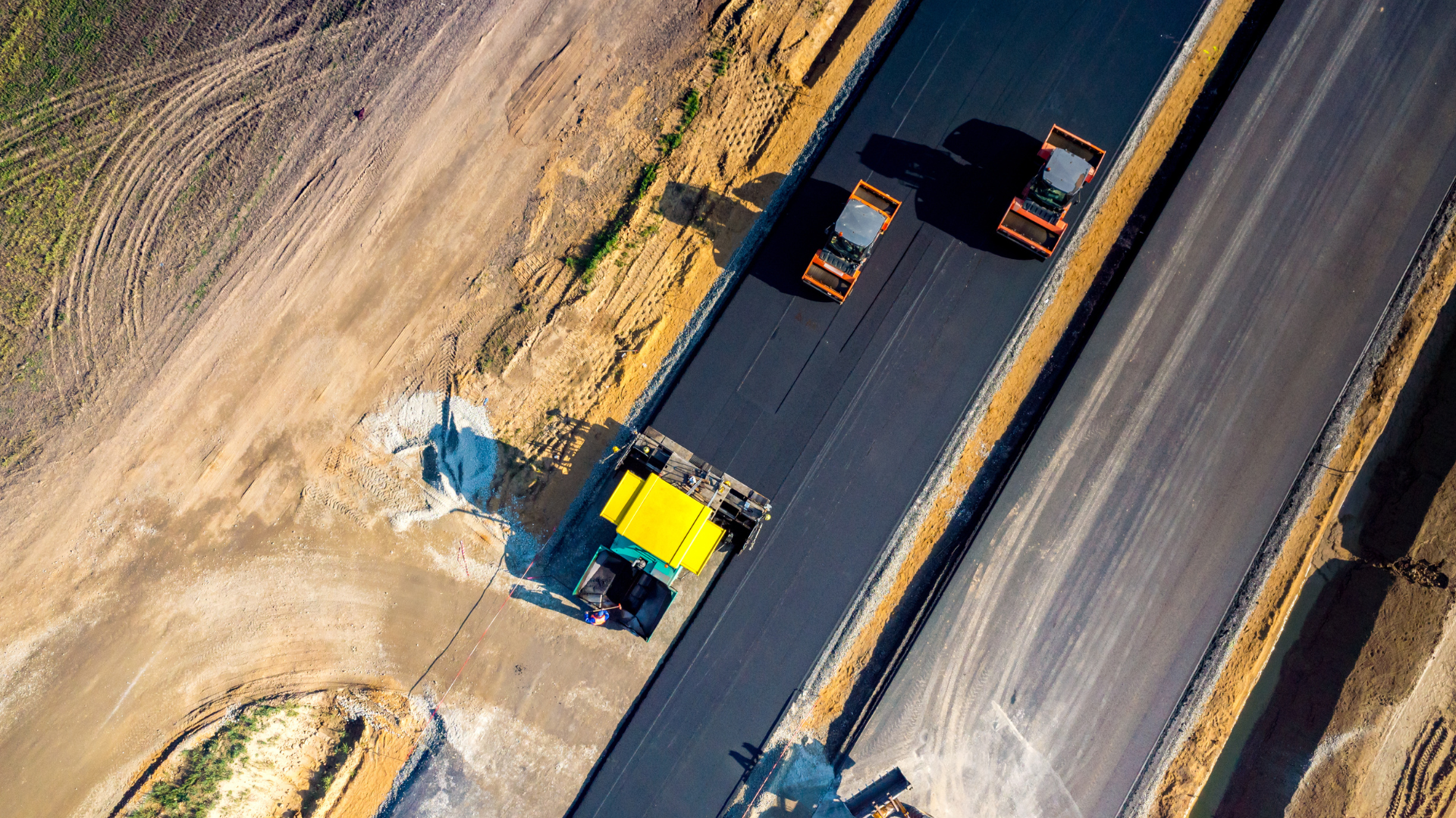An aerial view of a road under construction.