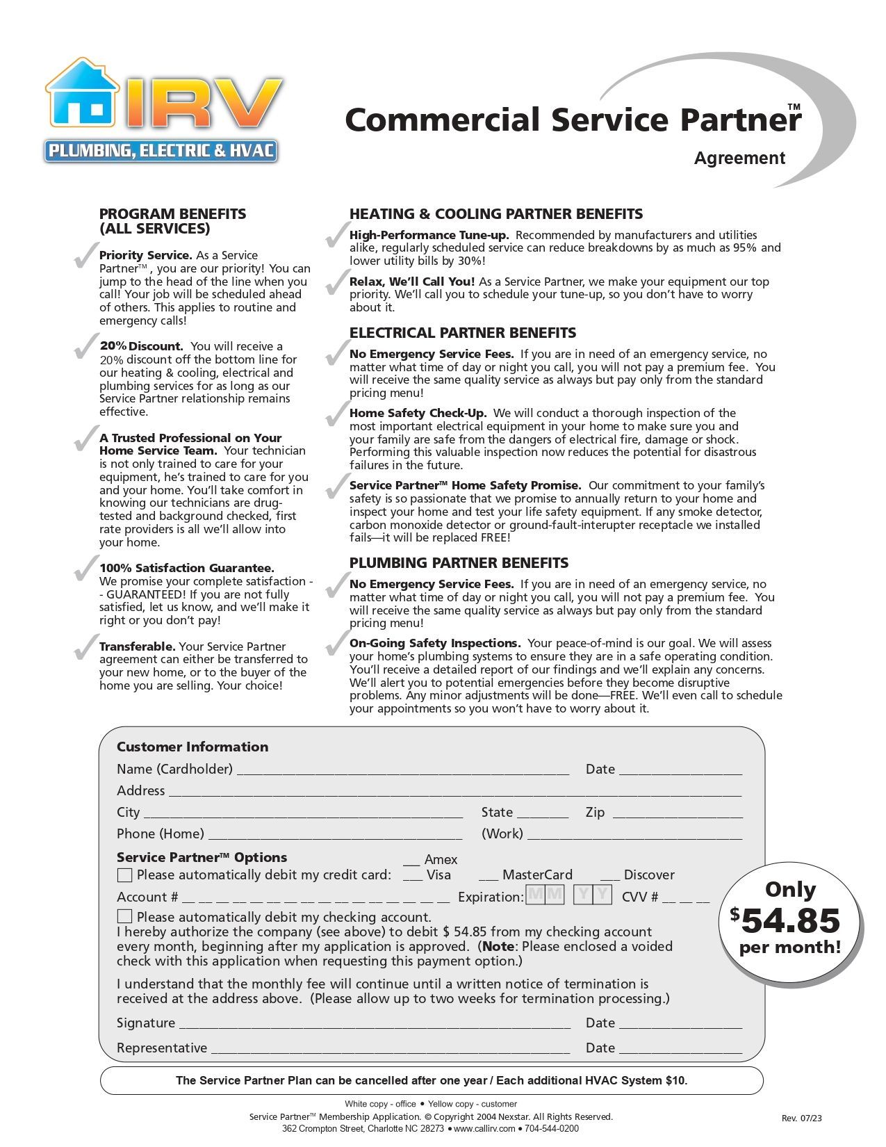 IVR plumbing brochure Commercial Service Partner Agreement