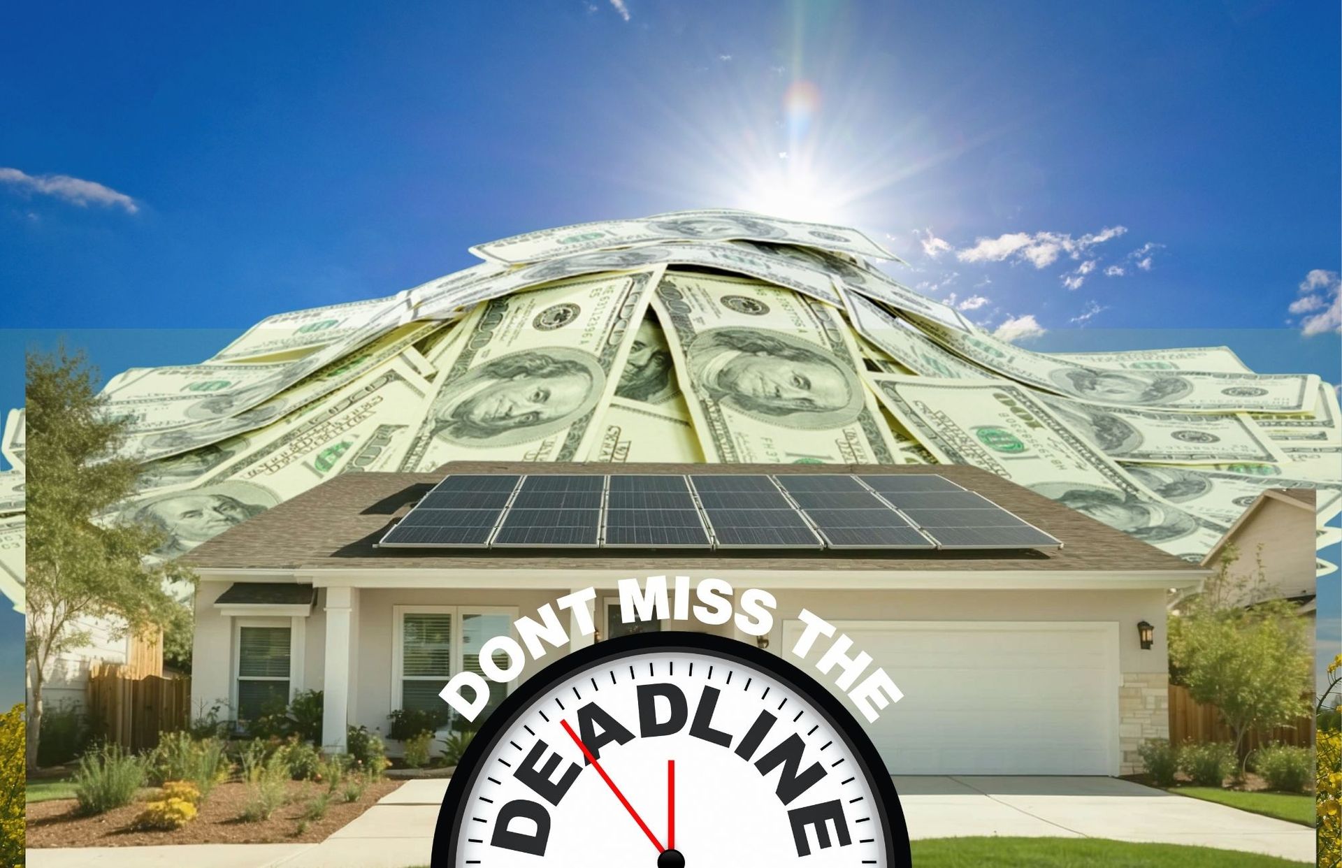 Solar countdown timer indicating time left to qualify for the 30 % federal solar tax credit, with 