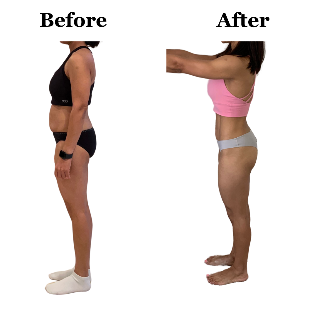 A before and after photo of a woman 's body