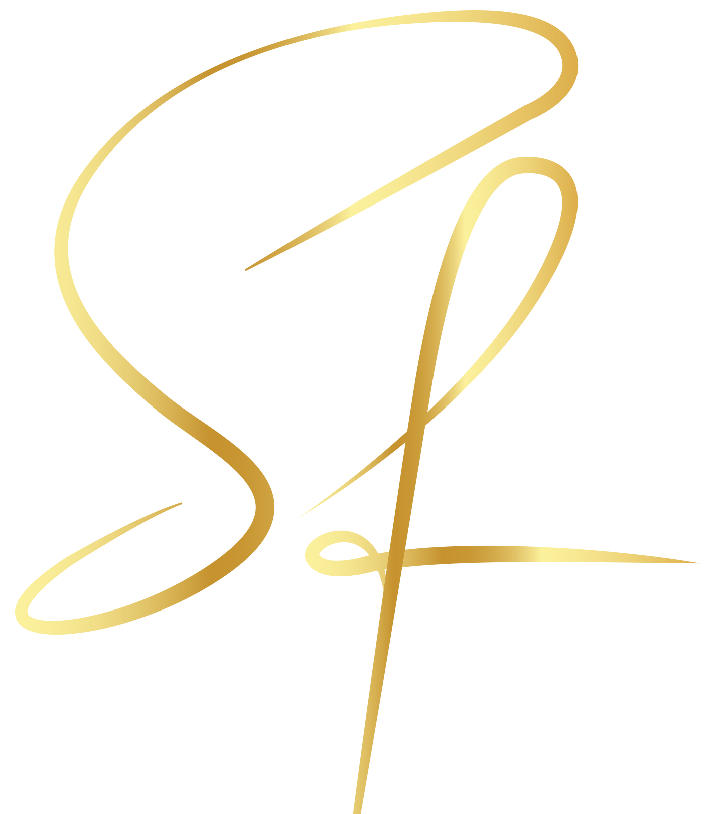 A gold letter s and f on a white background