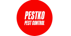 A red circle with white text that says pestko pest control