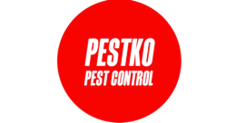 A red circle with white text that says pestko pest control