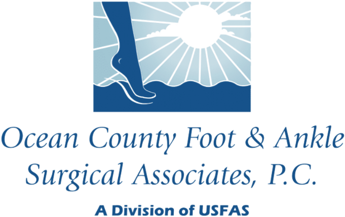 Blue logo: Foot stepping into water, sunburst,