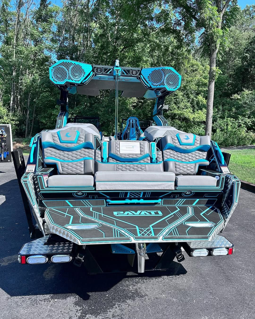 A blue and gray boat detailed by That's Clean in Frederick MD