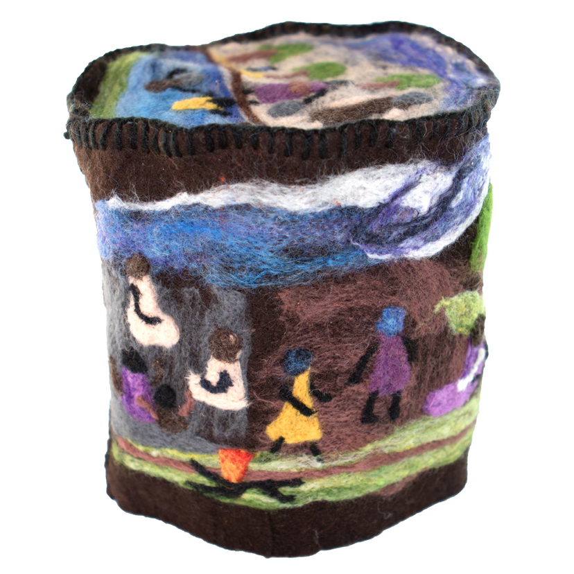 A colorful item with a picture of people on it