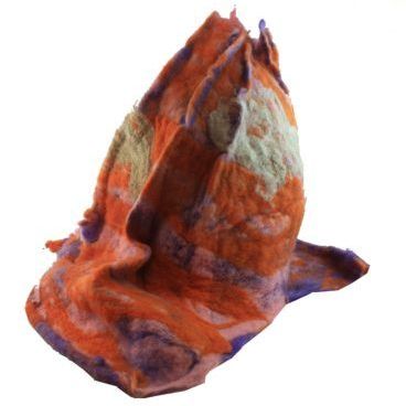 A piece of orange and purple fabric on a white background