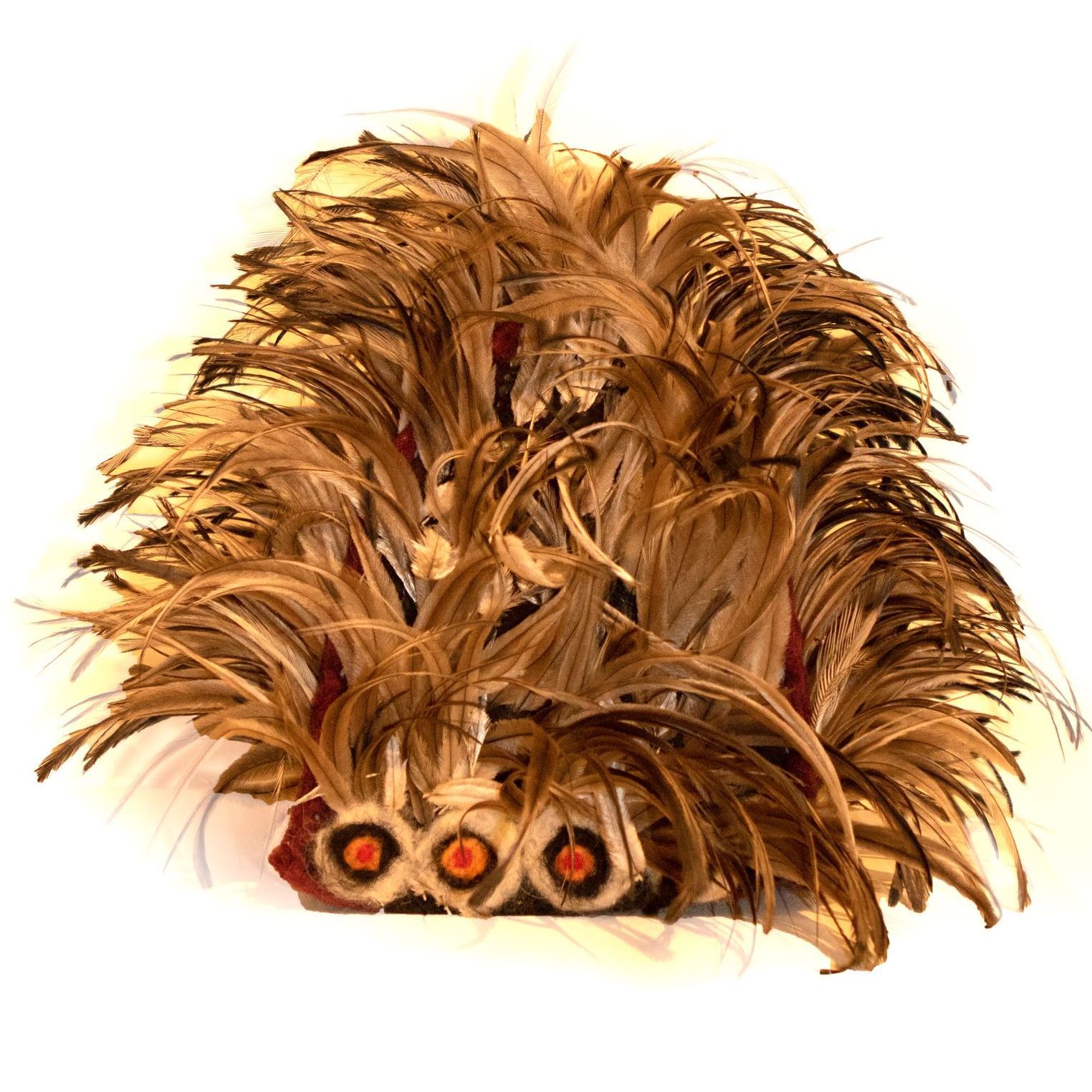 A bunch of brown feathers on a white background