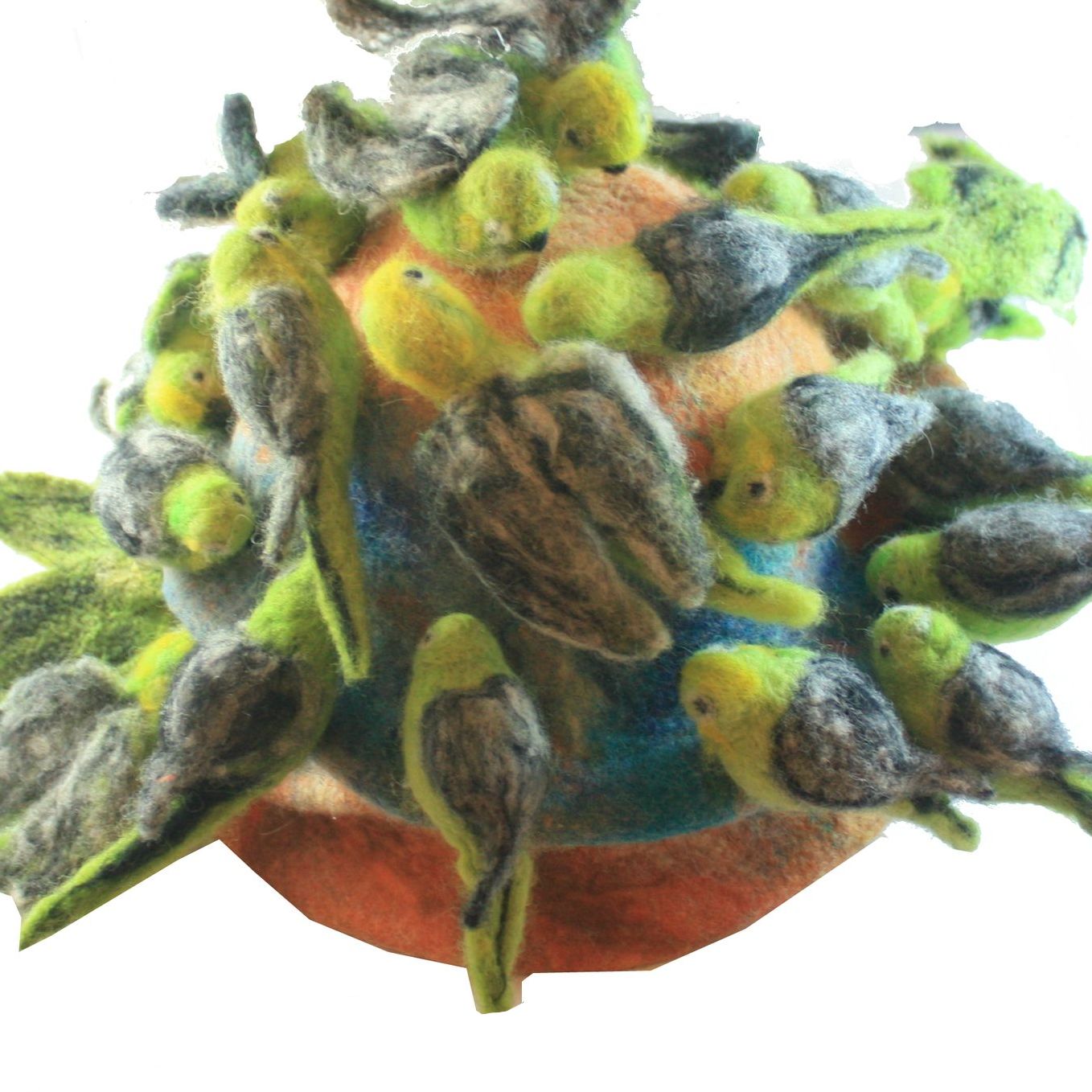 A bunch of birds are sitting on top of a ball