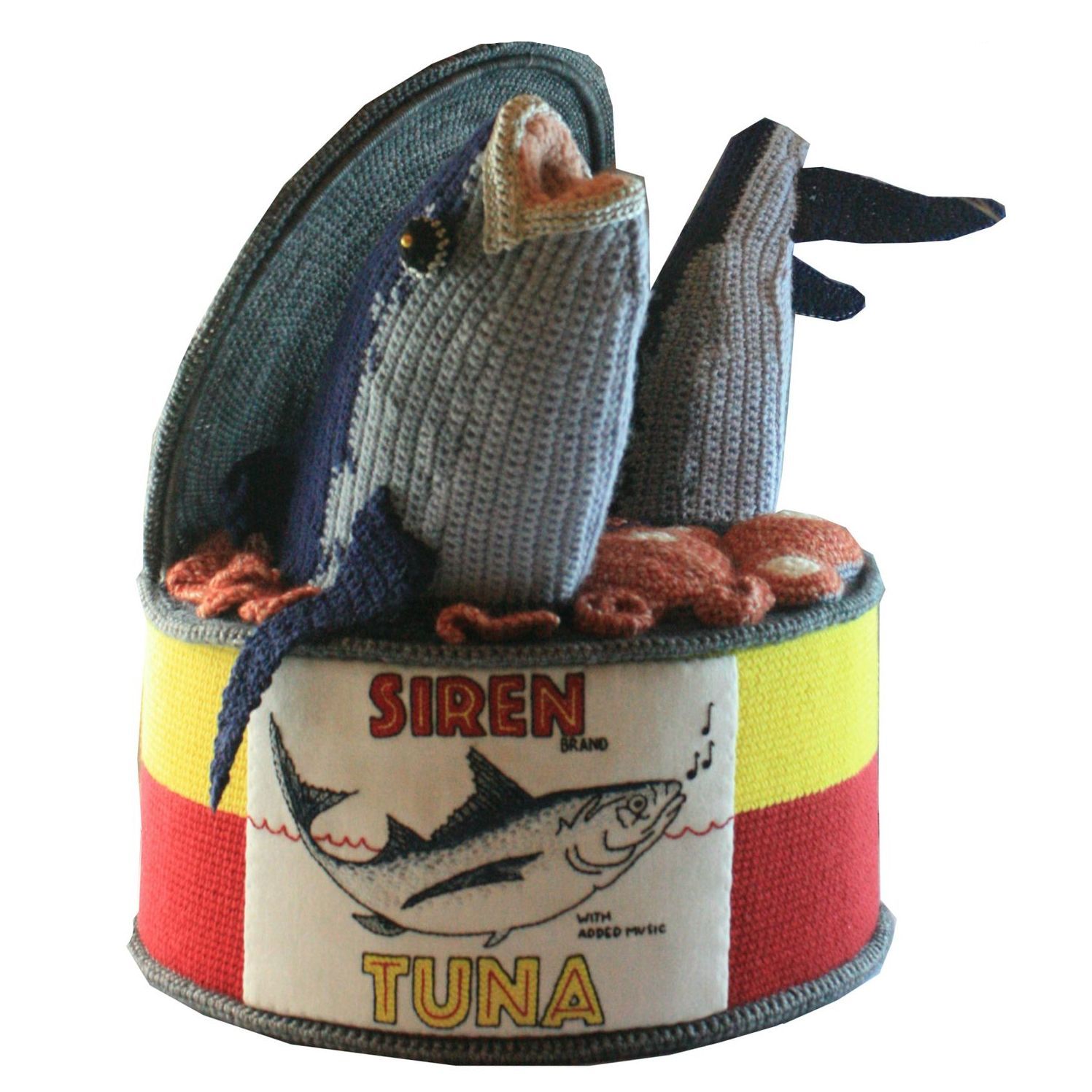 A can of siren tuna with sharks in it