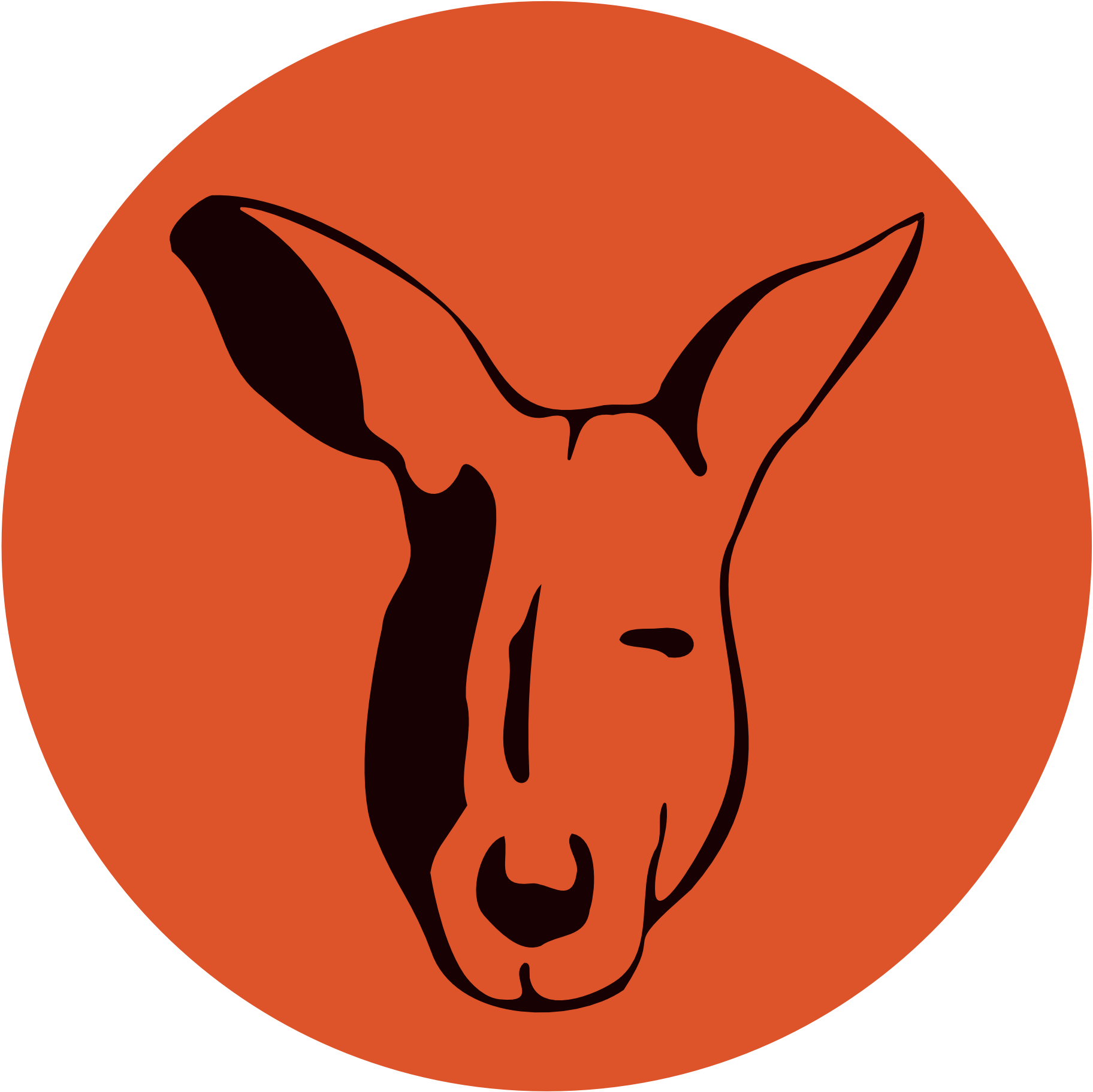 A drawing of a kangaroo 's head in an orange circle