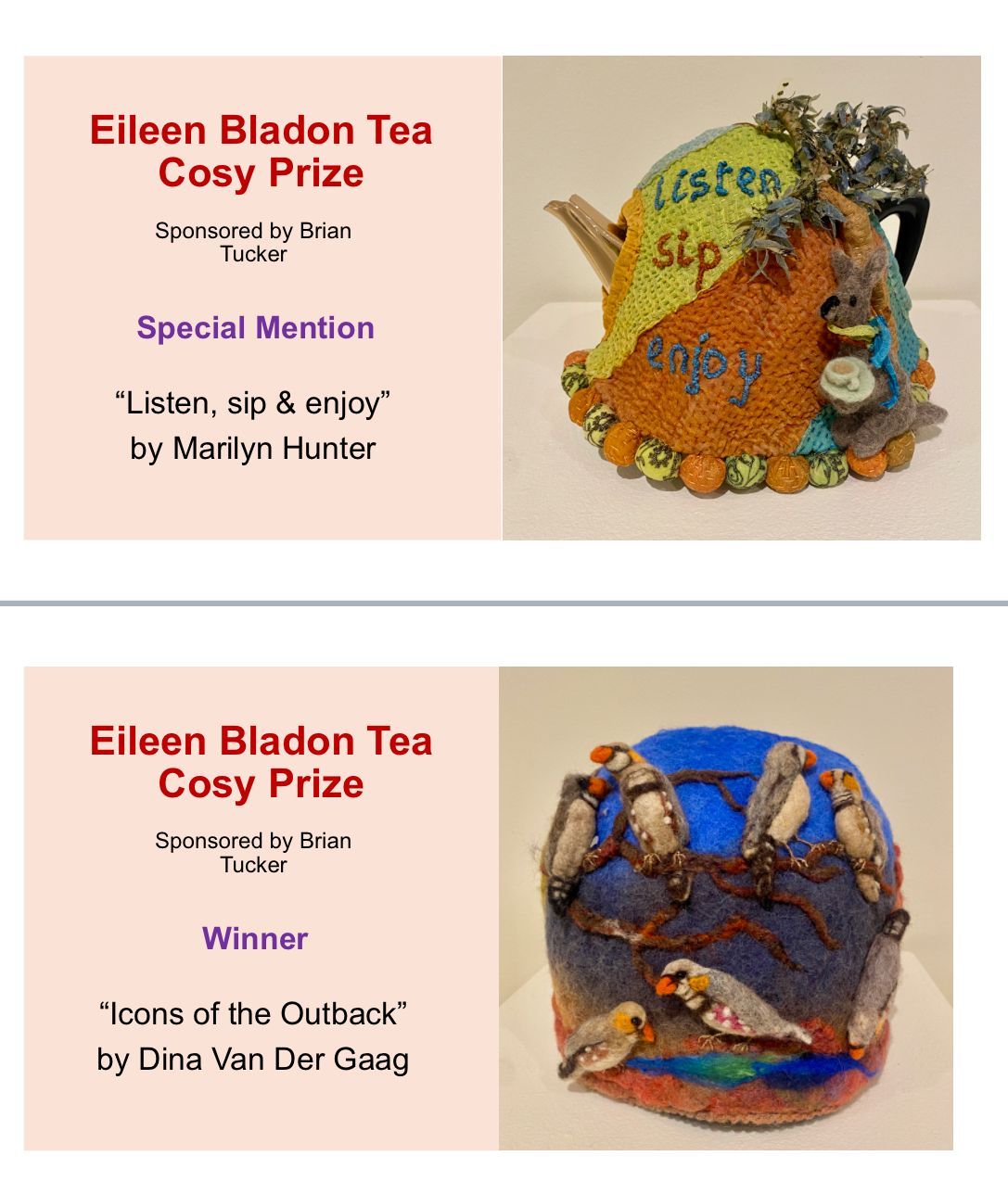 Two cards for eileen bladon tea cosy prize