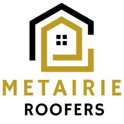 A logo for a company called metaire roofers