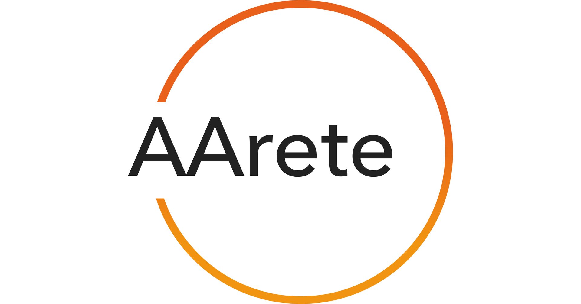 AArete logo with black text and orange circle.
