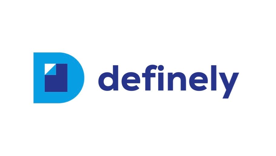 Logo for Definely: a blue "D" shape with a smaller square inside, next to the word "definely".