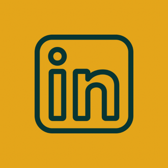 Dark green LinkedIn logo on a gold background.